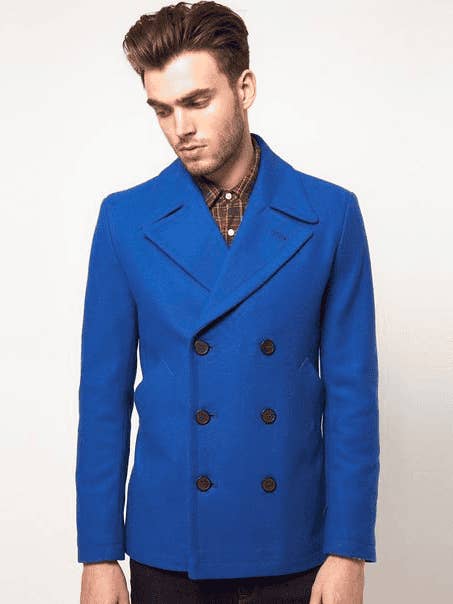 Herr Royal Blue Peacoat - Kort ullkappa för wholesale av Alberto Nardoni