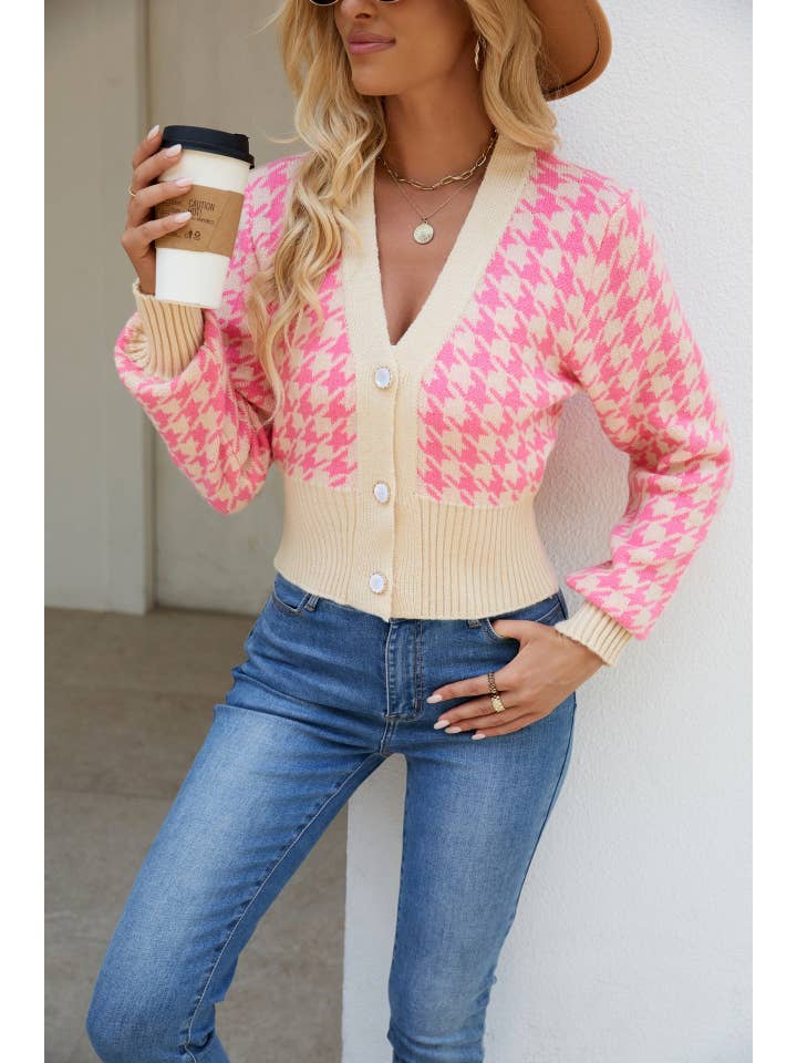 L Michele – Großhandel Strickjacke – Damen – Langärmliger Strickcardigan mit Gingham-Knopfleiste4