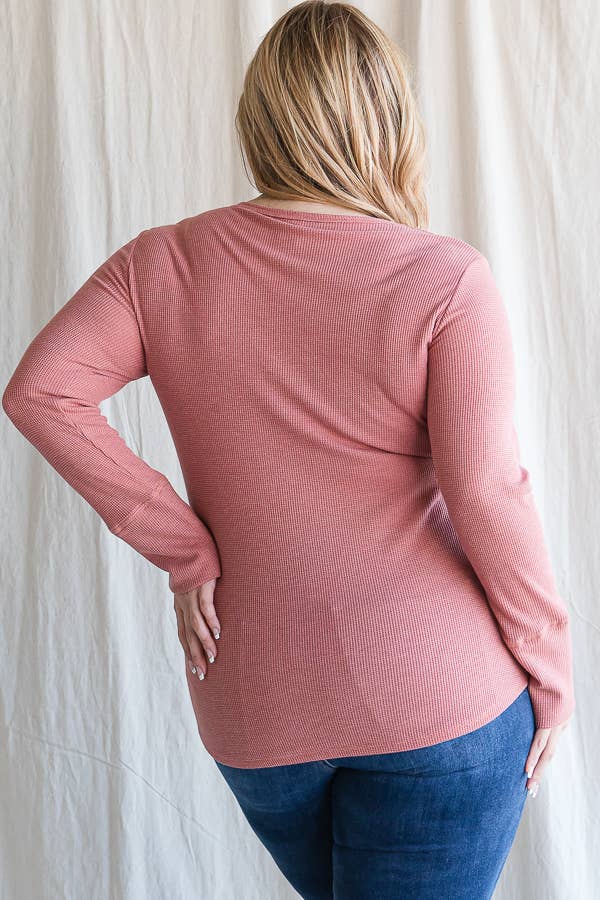 7th Ray - Wholesale Knit Top - Women's - [PLUS SIZE] Thermal Button Front Scoop Neck Top T4316XL20