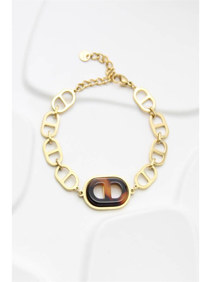 verguld Schakelarmband Emaille Schildpadeffect Roestvrij Staal Verguld voor groothandel op Faire1