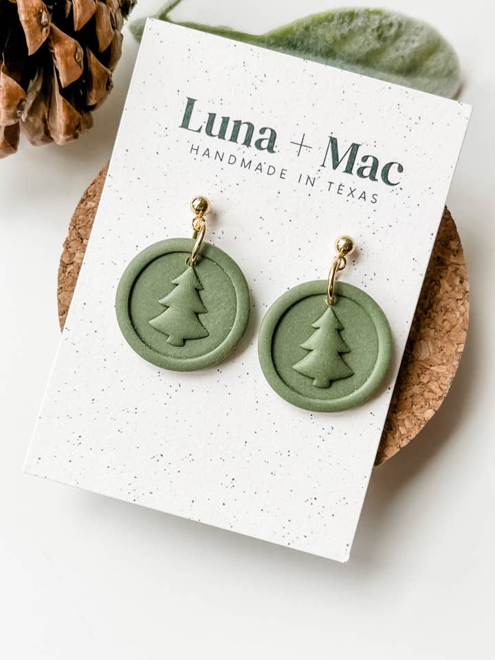 Button Tree Earring - Khaki Green for wholesale by Luna + Mac