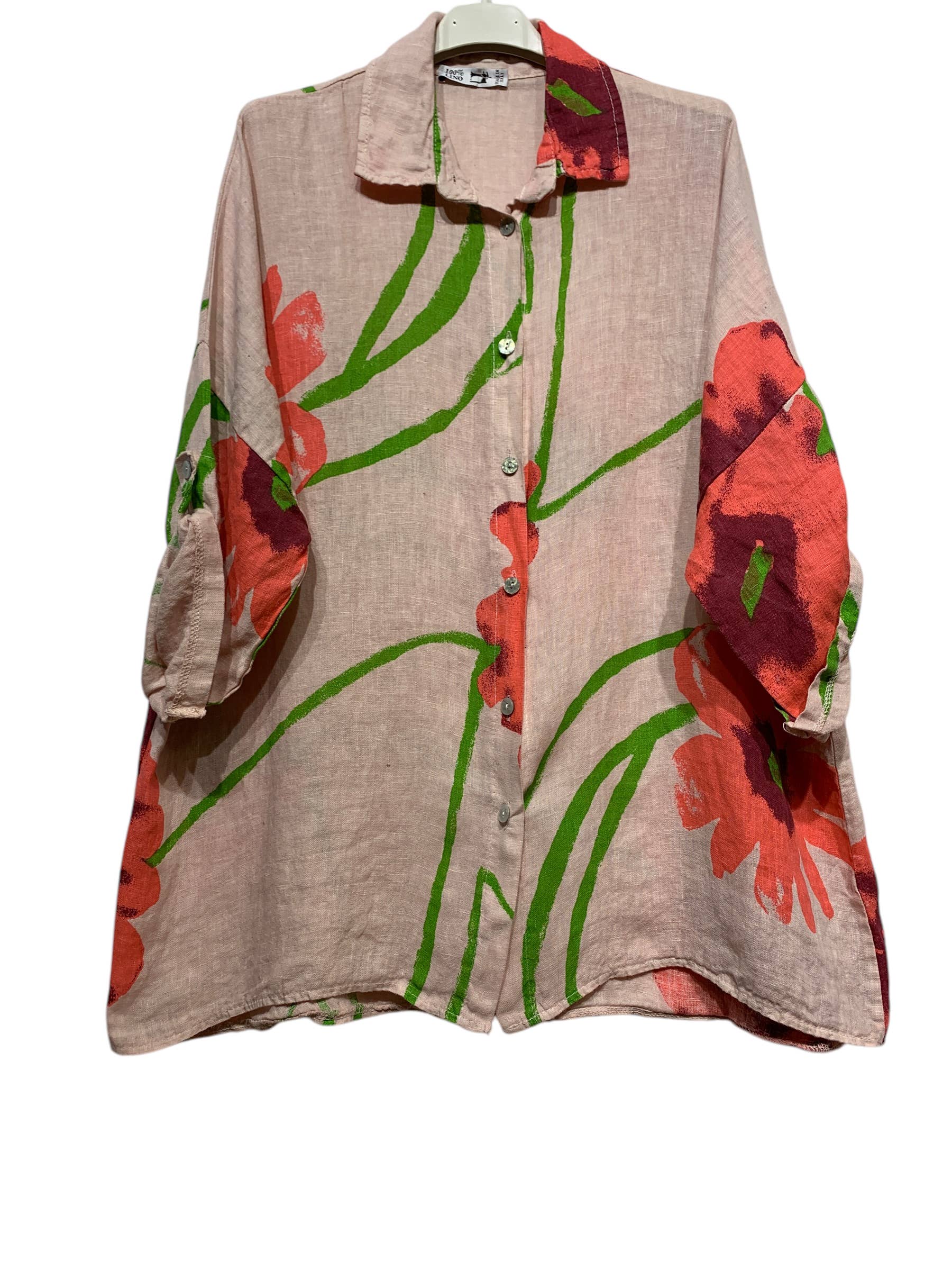 LINEN & COTTON HOUSE – wholesale Tröja med knappar – Dam – Tunika 09002 i 100 % lin, Fiore-mönster18