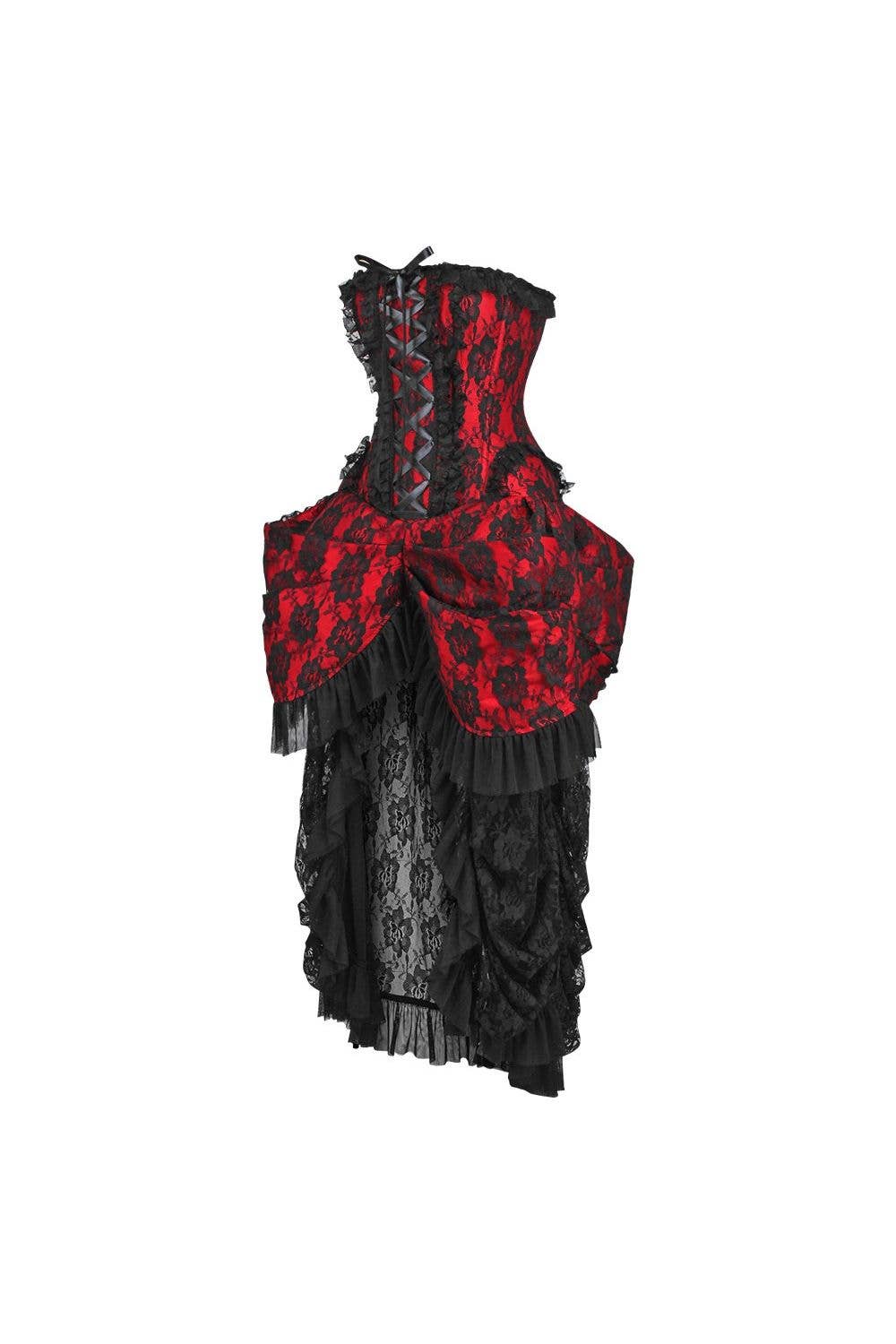 Daisy Corsets - Vente Robe – femme - Robe-corset Top Drawer en acier désossé rouge avec dentelle noire1