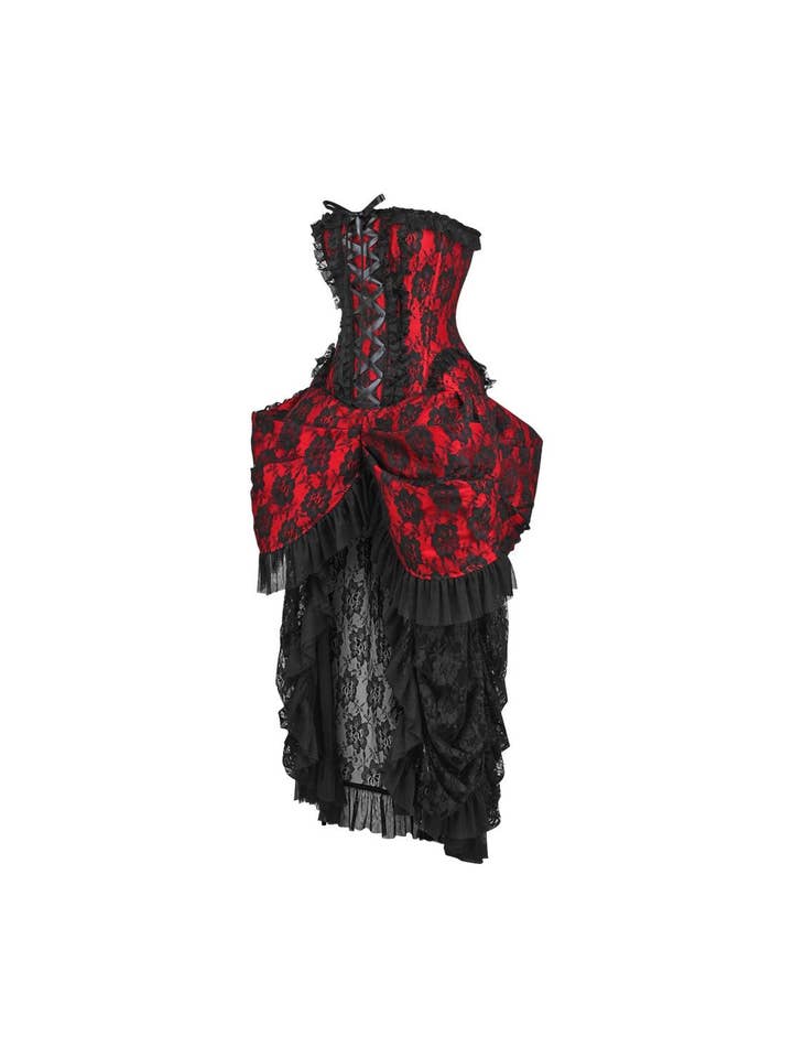 Daisy Corsets - Vente Robe – femme - Robe-corset Top Drawer en acier désossé rouge avec dentelle noire1