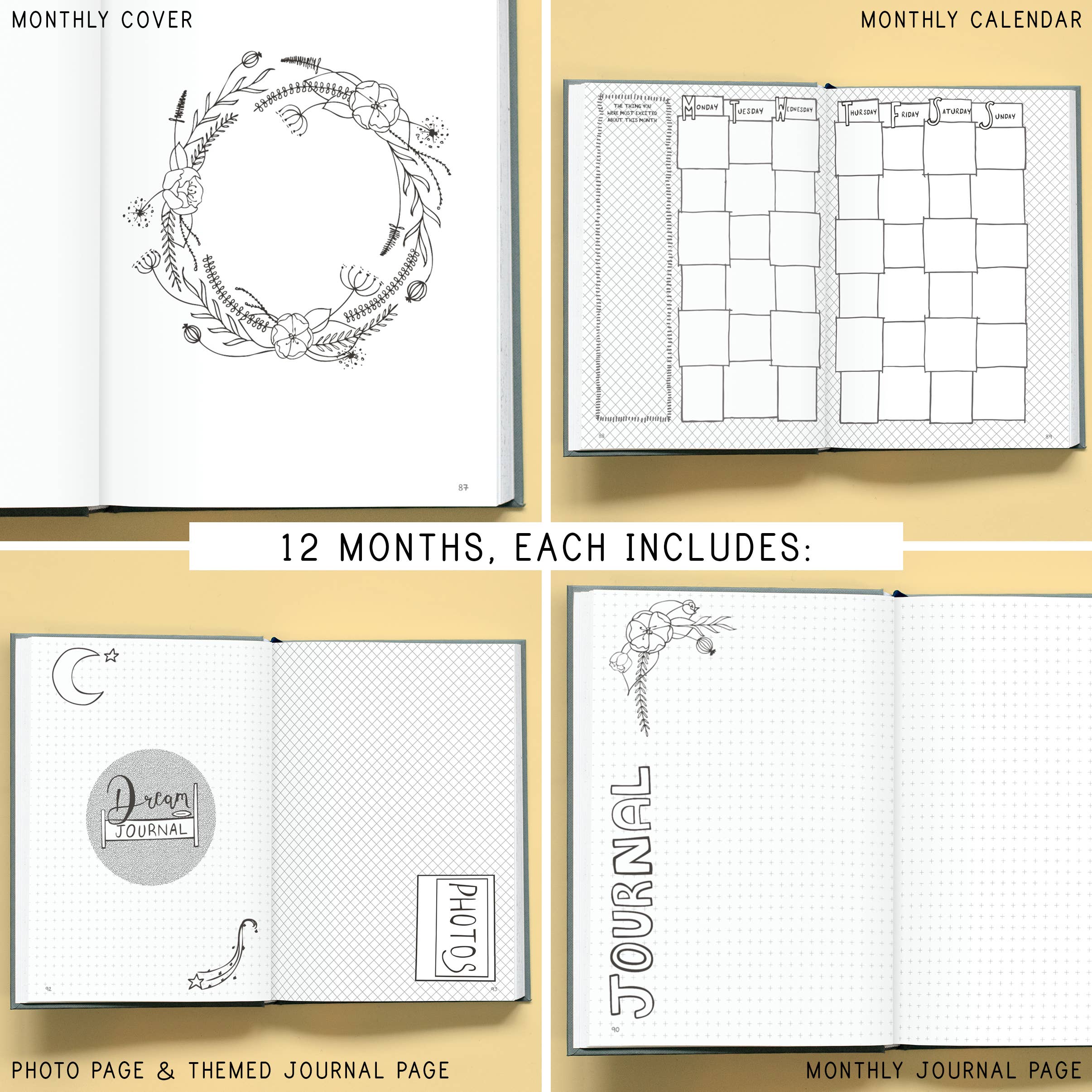 LILLA Journals – wholesale Journal/diary – Inspiring Monthly Bullet Journal | Undated illustrated diary5