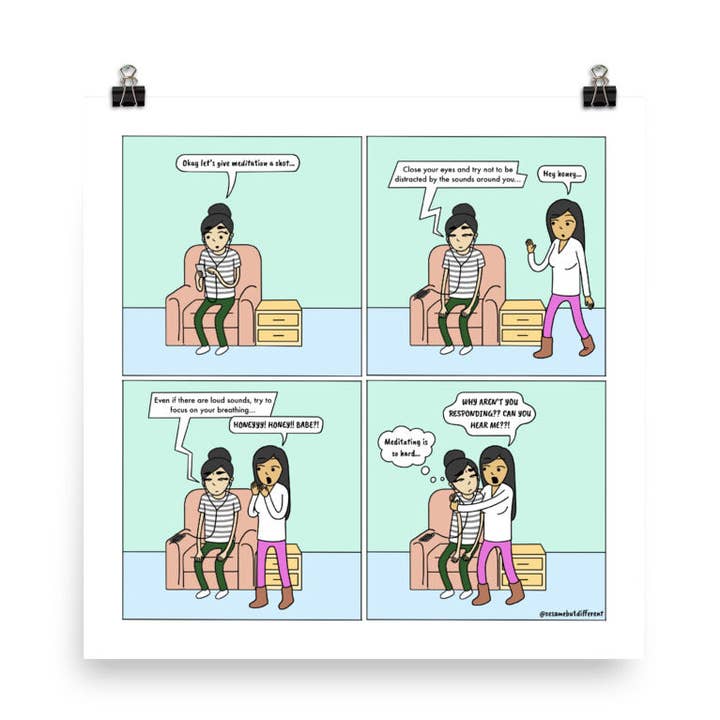 Meditation | Gulligt Lesbiskt Förhållande | Årsdagspresenter | Lesbisk HBTQ-serietidning (10" x 10") | Fullfärg | Sesame But Different för wholesale av Sesame But Different