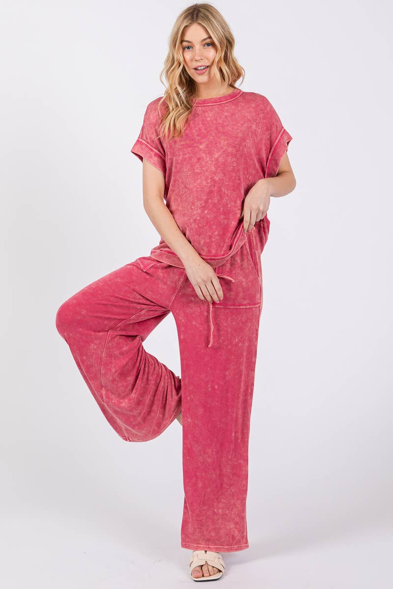 Sewn and Seen - Wholesale Lounge Set - Women's - MINERAL WASHED TOP AND PANTS RIB SETS23