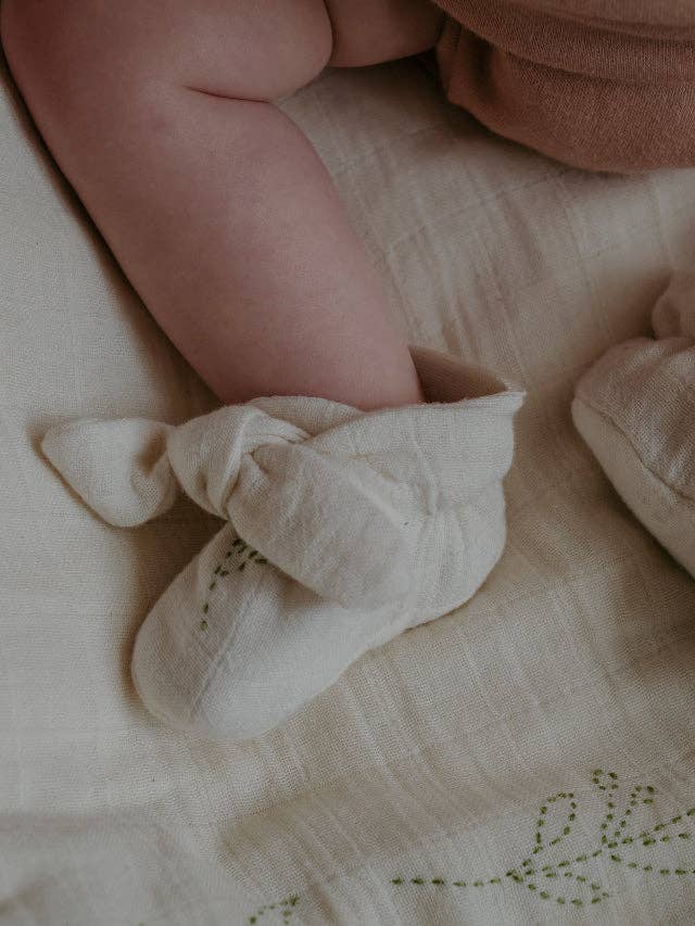Organic cotton muslin booties for wholesale by Gooseberry fool