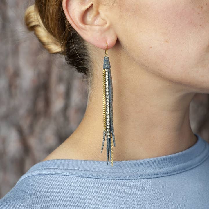 Tassel Earrings In Midnight Shimmer for wholesale by Presh