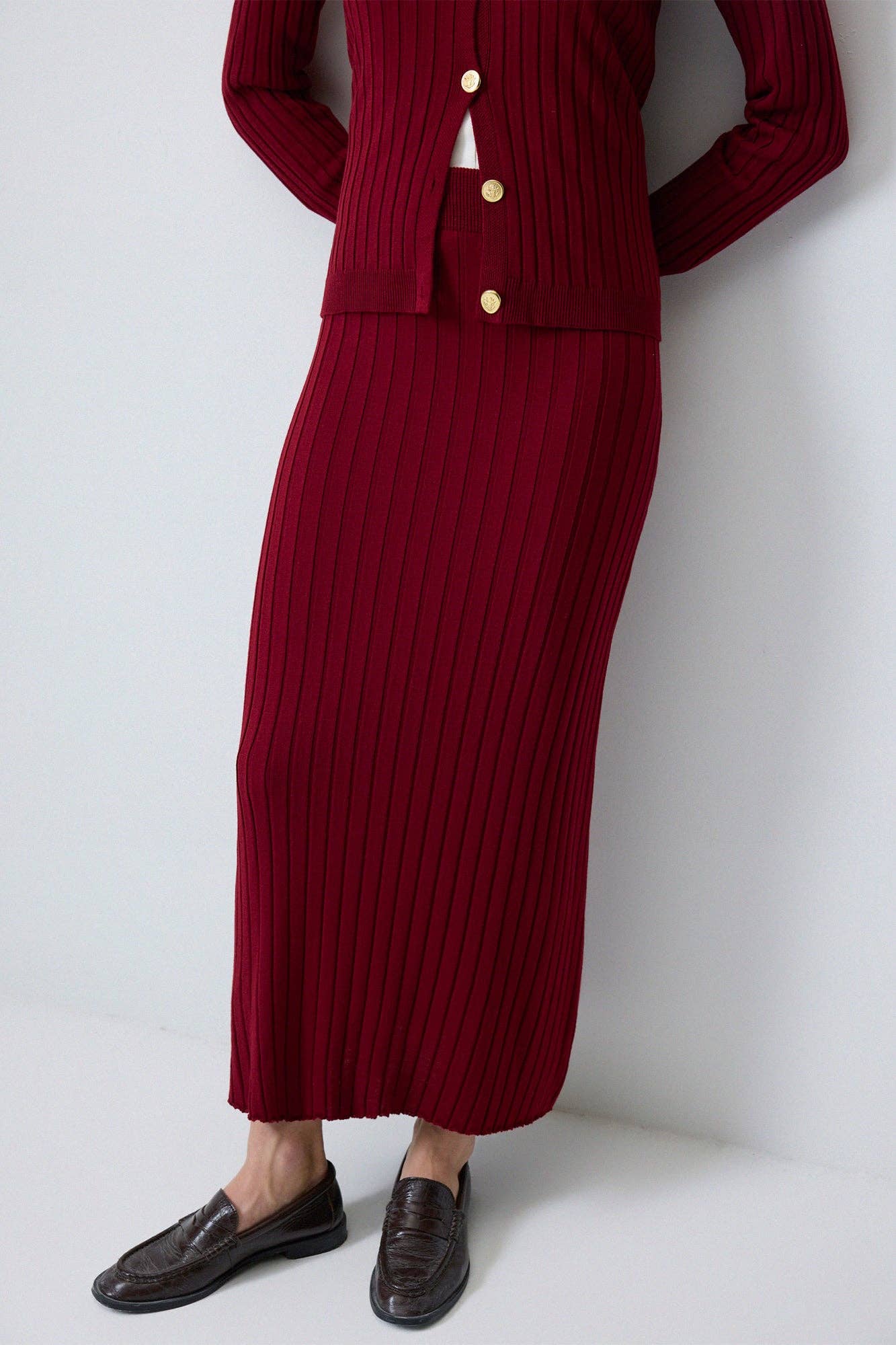 Burgundy SWEATER SKIRT KNIT SET for wholesale on Faire3