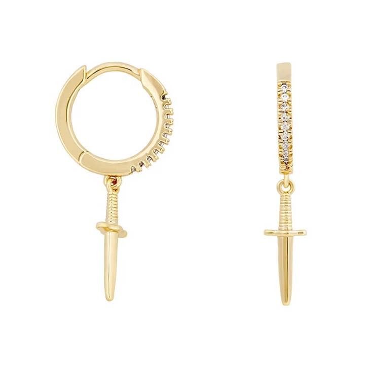HolyBang Jewels - Wholesale Dangle Earrings - DANGLY SWORD HUGGIE EARRINGS - E-HT1363 / E-HT13624