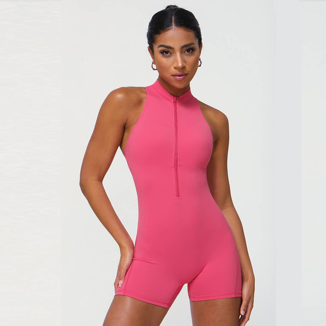 Sodalemon – wholesale Unitard – Women′s – Women Half Zipper I-Back Sport Jumpsuit9