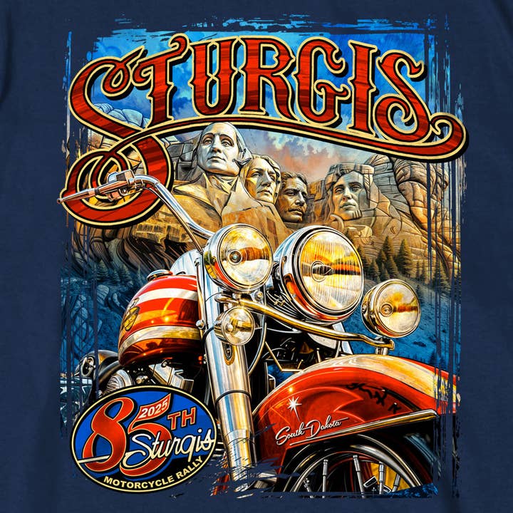 2025 Sturgis Motorcycle Rally Rushmore Navy Men's T-Shirt for wholesale on Faire