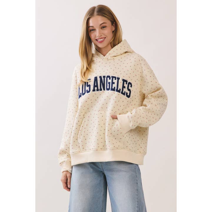 Felpa con cappuccio in pile a stampa floreale di Los Angeles per la vendita all'ingrosso da parte di Honey Mango