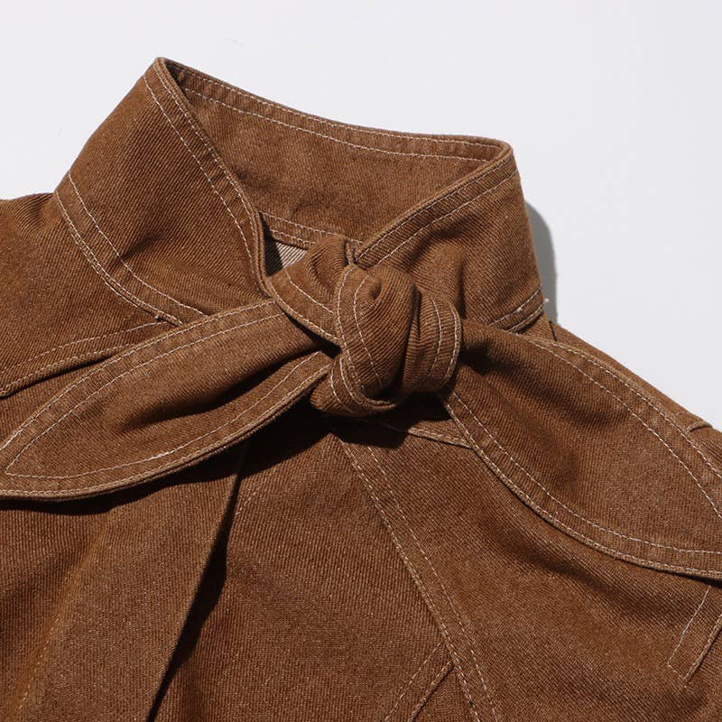 Cor como imagens Conjunto Retrô Desgastado Feminino com Jaqueta Curta com Amarração e Calça Reta para venda a revendedores na Faire9