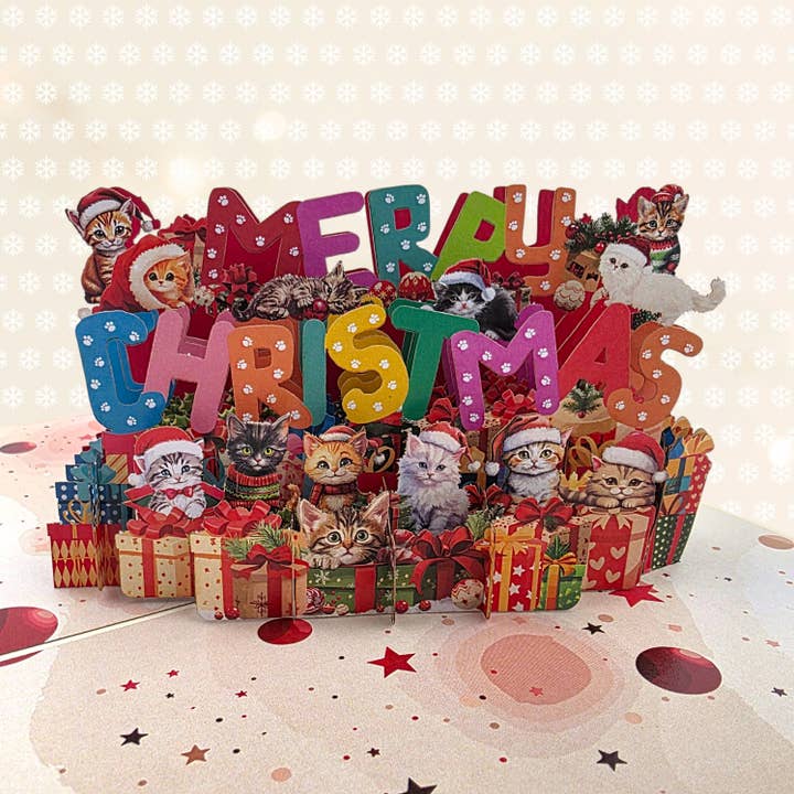Christmas Kittens Pop Up Card for wholesale by Color Pop Cards