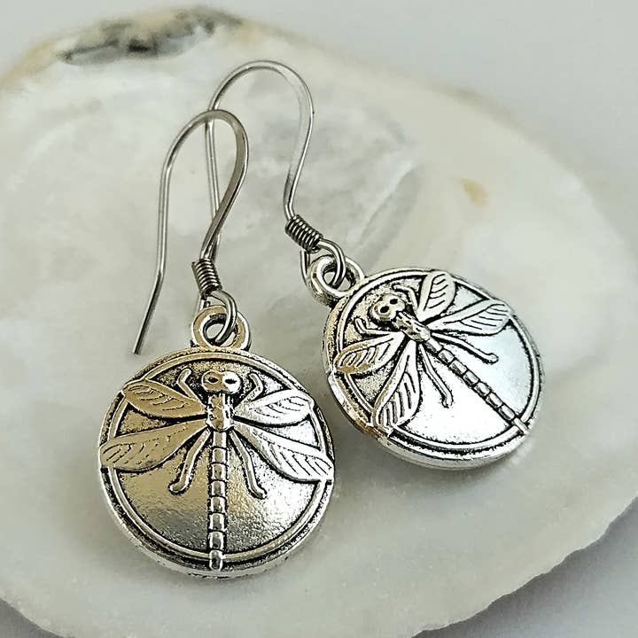 Silver Dragonfly Earrings, Nature Earrings for wholesale by Piccadilly Pendants