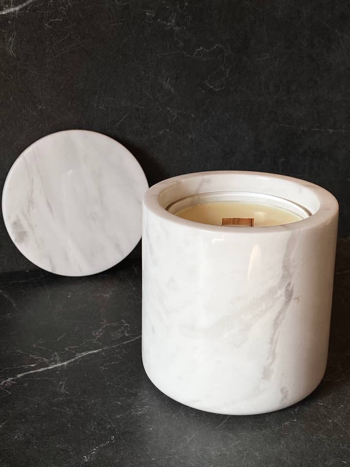 Refillable Luxury Marble Candle Wood Wick for wholesale by VŌL CO.