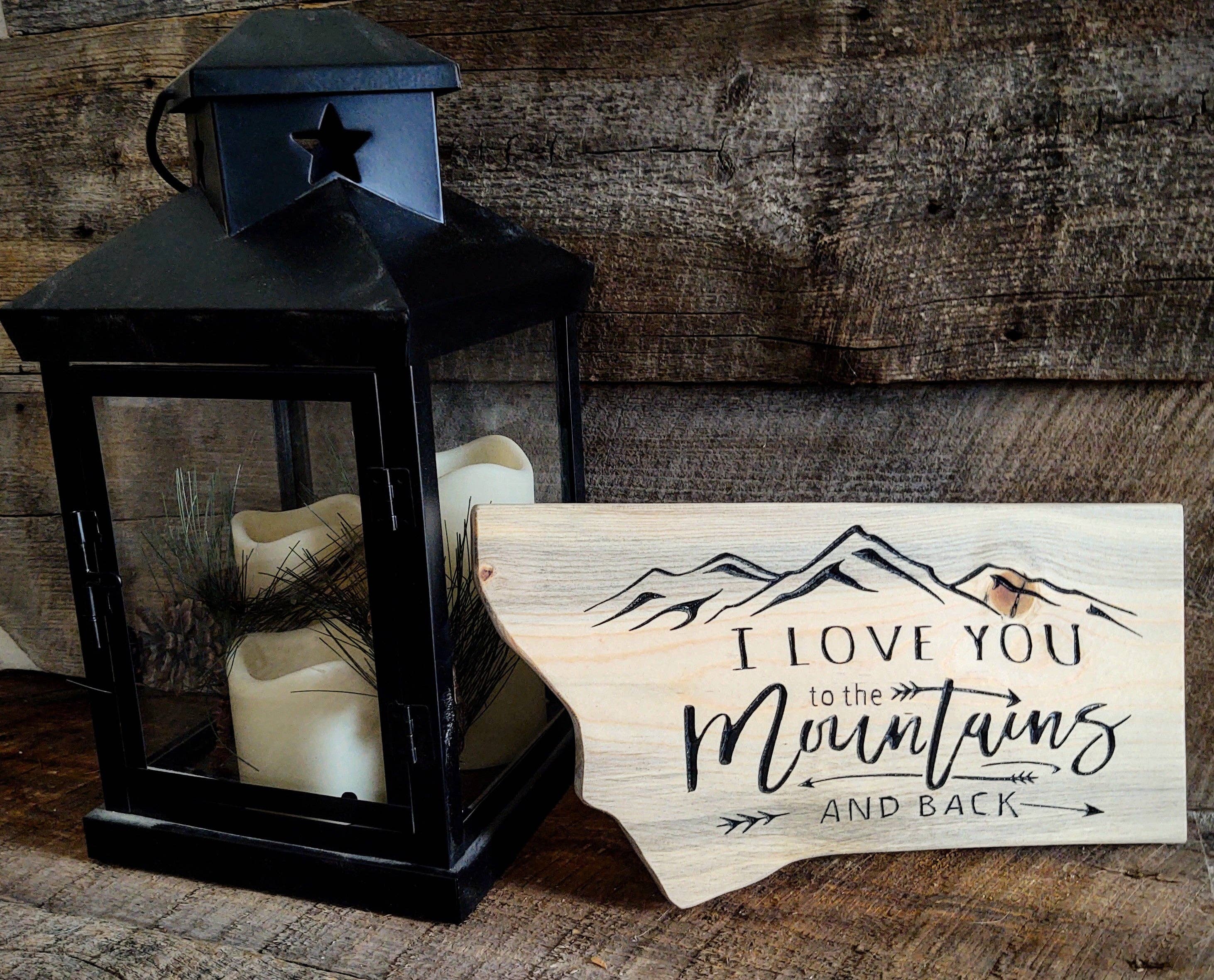 Knotty Pine Woodworks – Engroshandel Skilt – Kærlighed til bjergene og tilbage- MT 1