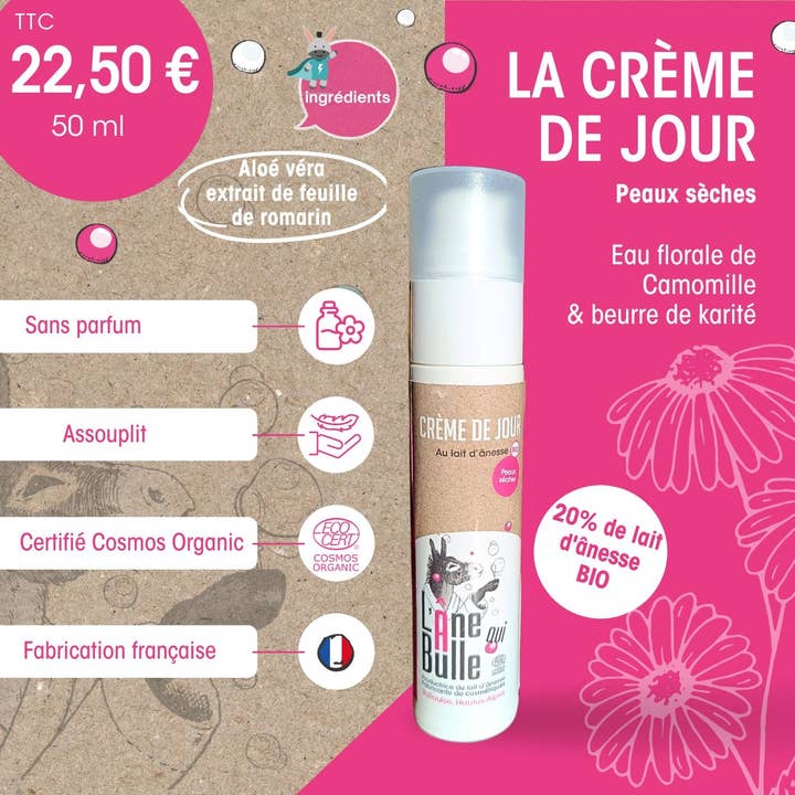 Fresh and organic donkey milk day cream – Dry skin for wholesale by L'Âne Qui Bulle