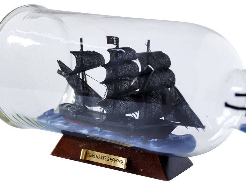 Hampton Nautical - Wholesale Decorative Tabletop Object - Blackbeard's Queen Anne's Revenge Model Ship in a Glass Bottle 11"2