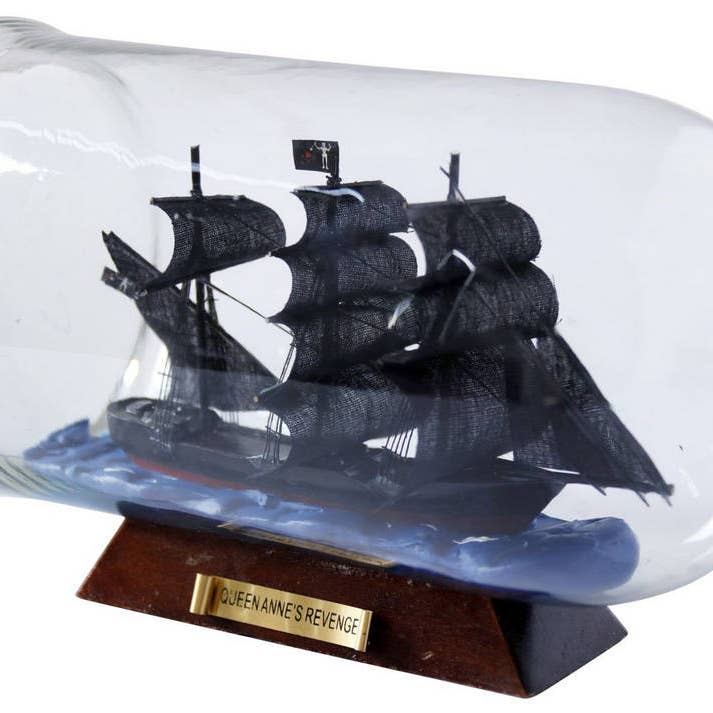 Hampton Nautical - Wholesale Decorative Tabletop Object - Blackbeard's Queen Anne's Revenge Model Ship in a Glass Bottle 11"2