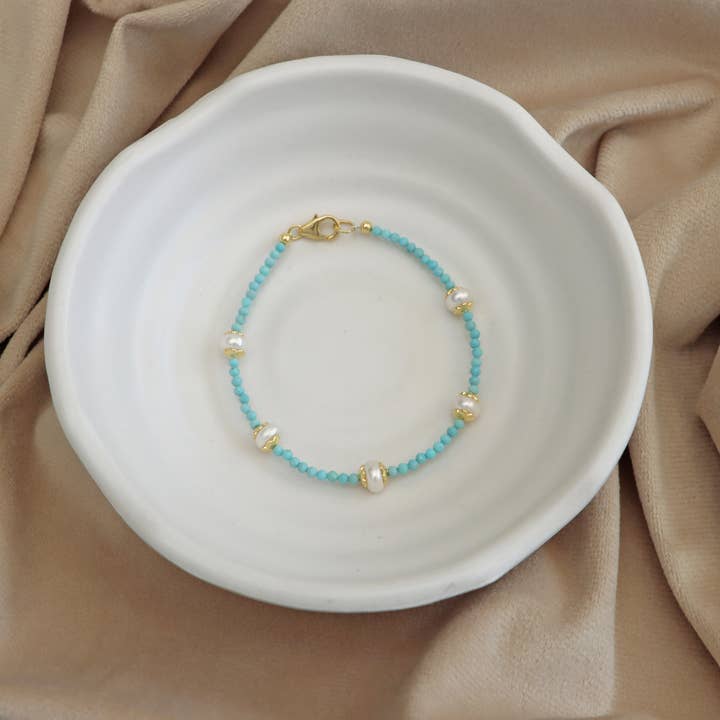 Turquoise Pearl Bead Sterling Silver/ Gold Filled Bracelet for wholesale by Fine Facets