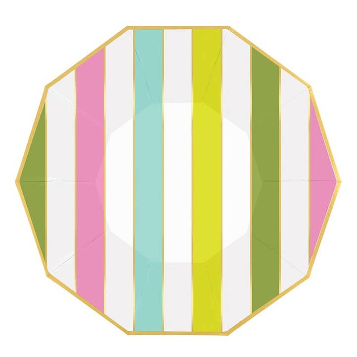Decagon Foil Paper Plates - Stripes - 8ct for wholesale by Slant Collections by Creative Brands