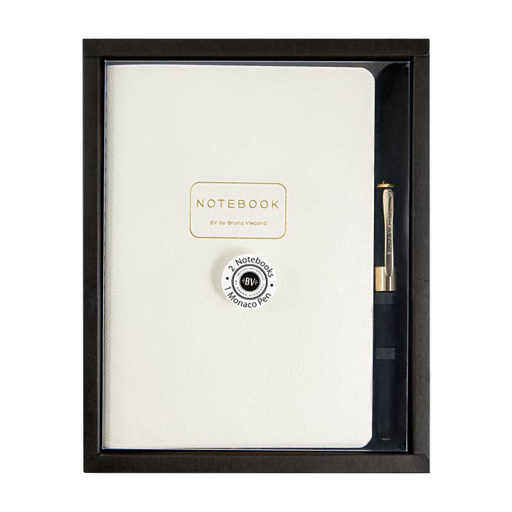 Executive Gift Set of 3 - Black Pen and 2, White A5 Notebook for wholesale by BV by Bruno Visconti