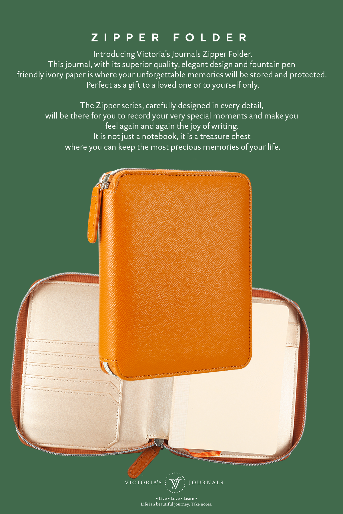 Victoria's Journals - Wholesale Journal/Diary - Zippered Vegan Leather Portfolio Notebook / Diary (Tan)5
