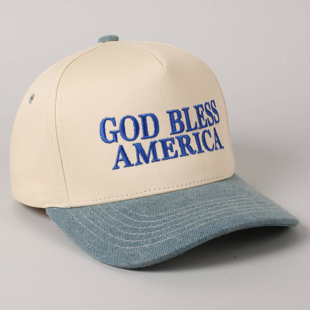 Fashion City - Wholesale Baseball Cap - Unisex - God Bless America Embroidered Two-Tone Canvas Cap13