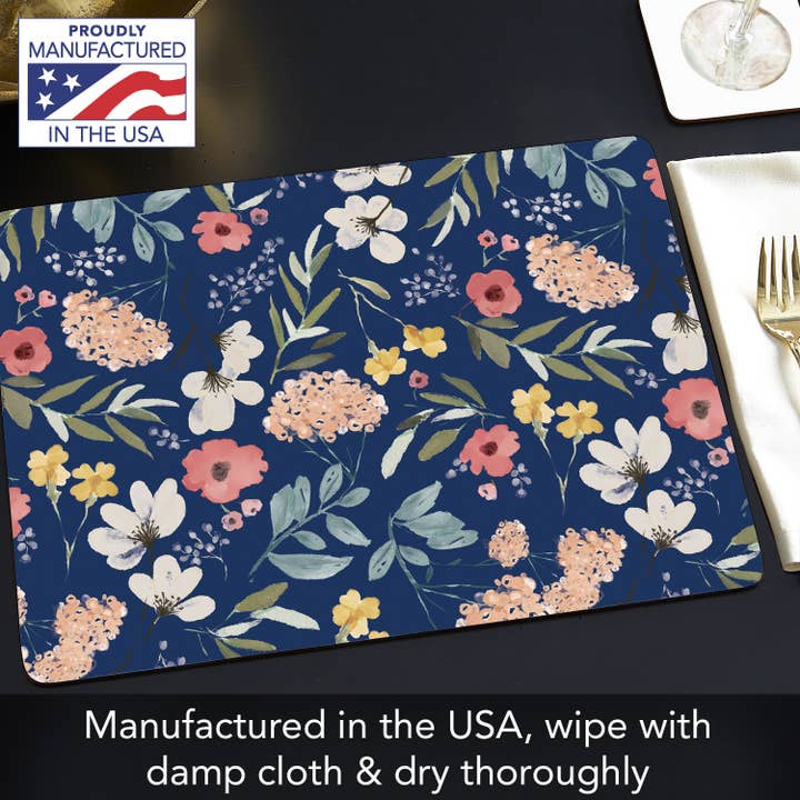 CounterArt/Highland Home/Thirstystone/CoasterStone – wholesale Placemat – "Blue Multi-Floral " Boxed 4-Pack Hardboard Table Mats