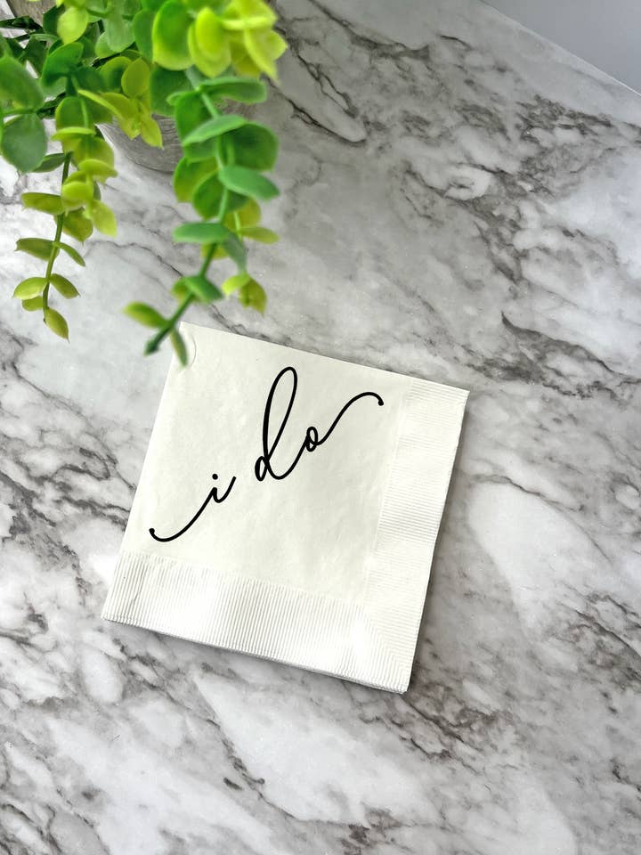 I do Cocktail Napkins, Wedding shower, party decor for wholesale by Katherine Designs & Co.