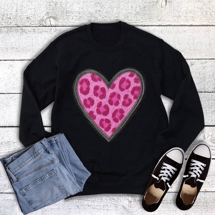 Valentine Pink Leopard Heart Sweatshirt for wholesale by The Way Down South