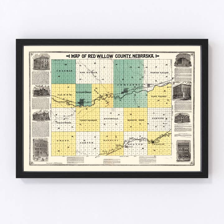 Vintage Map of Red Willow County, Nebraska 1890 for wholesale by Ted's Vintage Art
