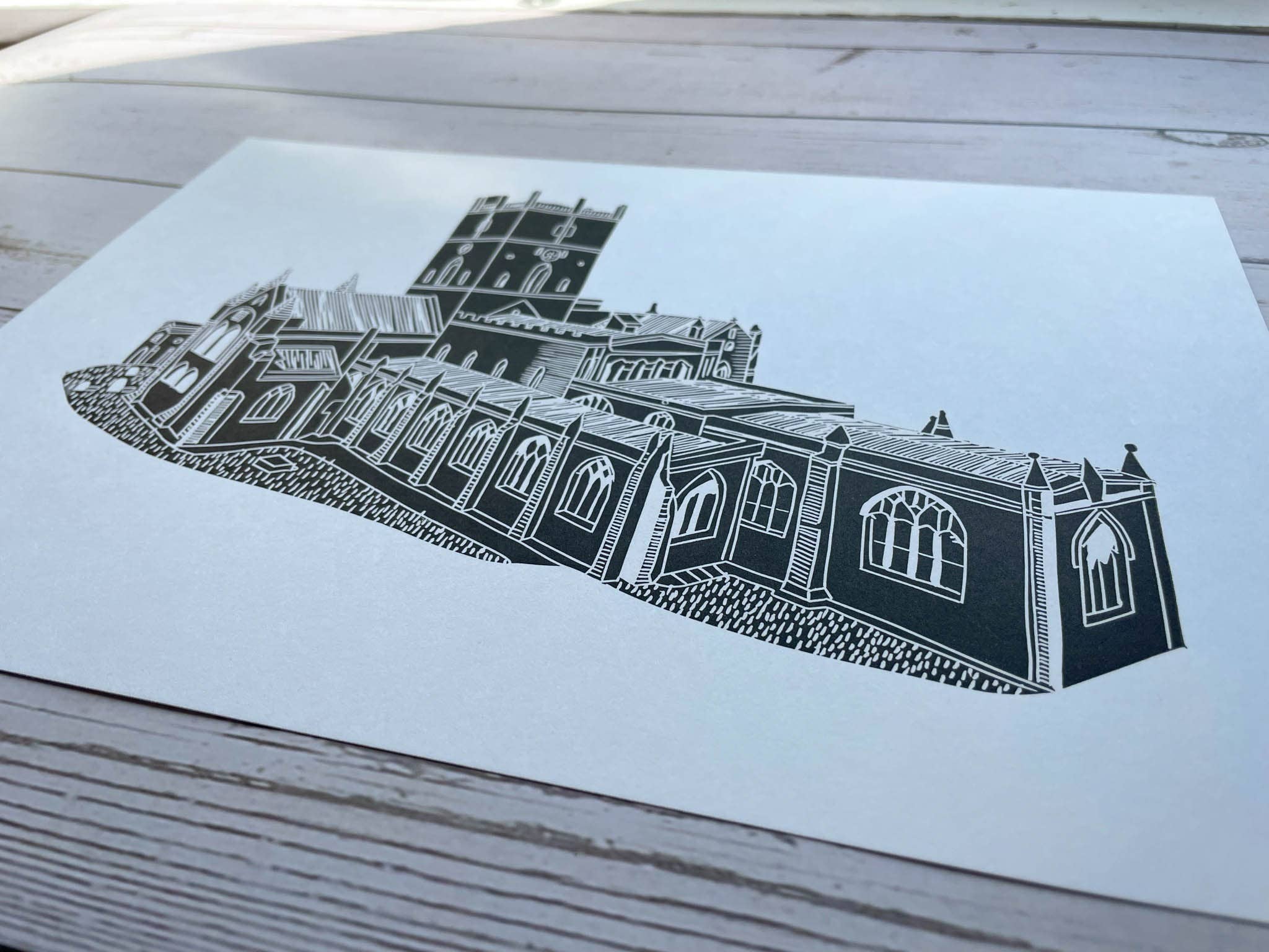 Georgina Doodles - Wholesale Art Print - St Davids Cathedral A4 Lino Print | Welsh Church Art Linocut4