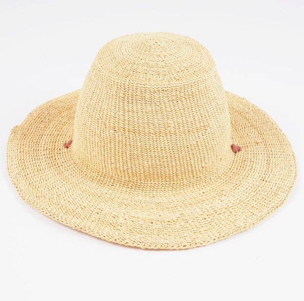 The African Home Goods - Wholesale Straw Hat - Women's - Ghanaian Straw Hats With Wide Brim Leather Strap- Natural. Size:22-25" Cap.2