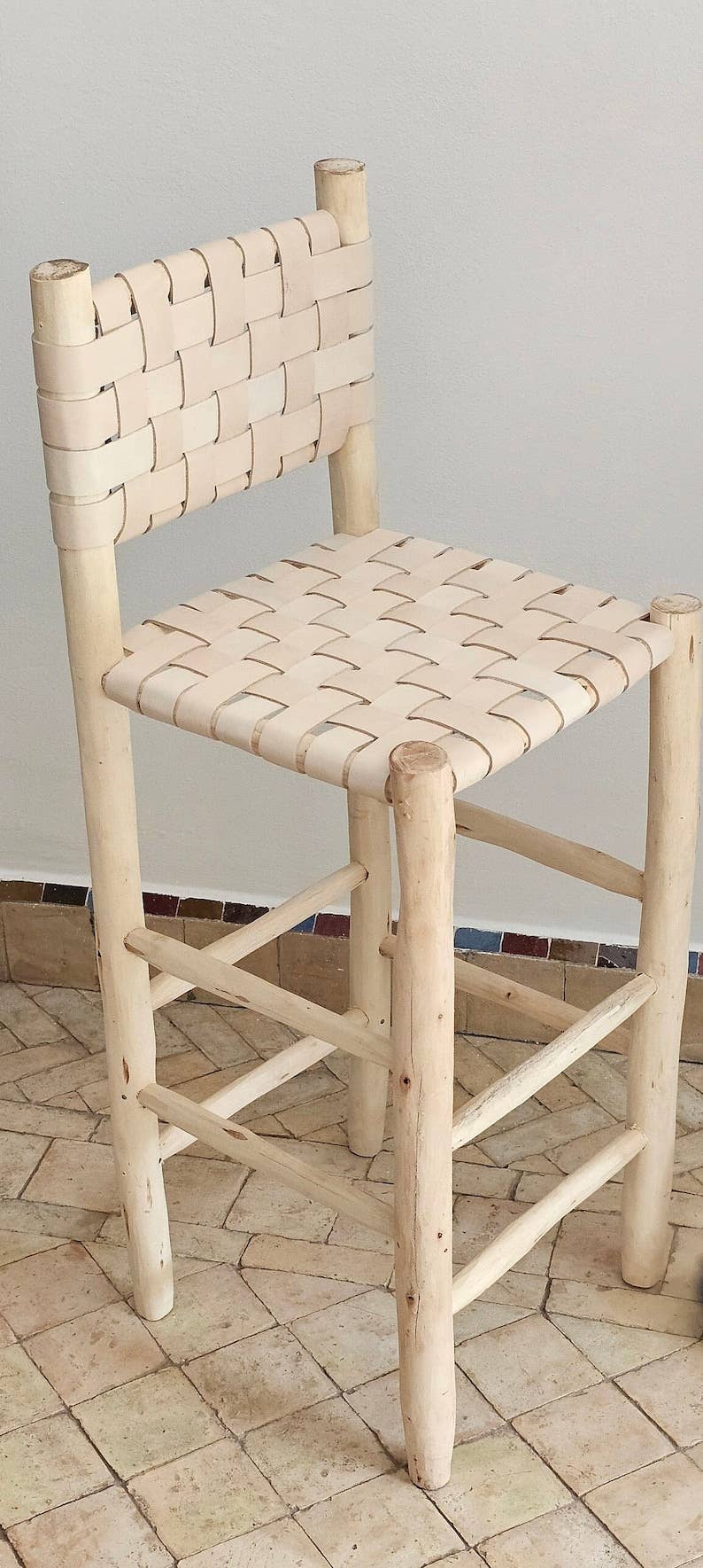 HandmadeBestSeller - Wholesale Stool - Moroccan Bar Stool with Leather Backrest3