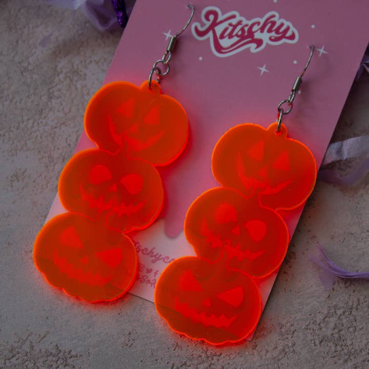 Kitschy - Wholesale Dangle Earrings - Jack O'Lantern Earrings Laser Cut Acrylic4