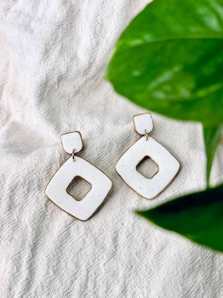 Not Too Square: Dangling Earrings (Black or White) for wholesale by 913onCanvas