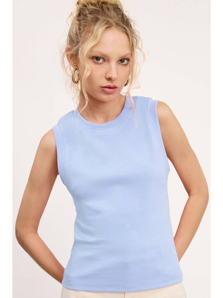 La Miel - Wholesale Tank Top - Women's - HUT7340-Stretchy Basic Ribbed Sleeveless Crew Neck Top17