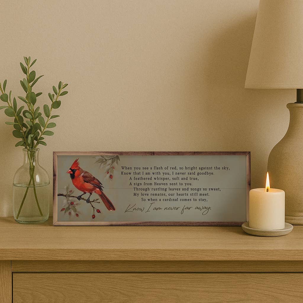 Kendrick Home - Wholesale Wood Wall Art - Know I Am Never Far Away Cardinal1