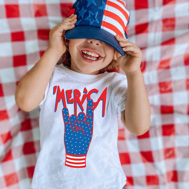 ZZ Threadz - Wholesale Screen Printed T-Shirt - Kids - Merica Rocker Kids 4th Of July Graphic Tee