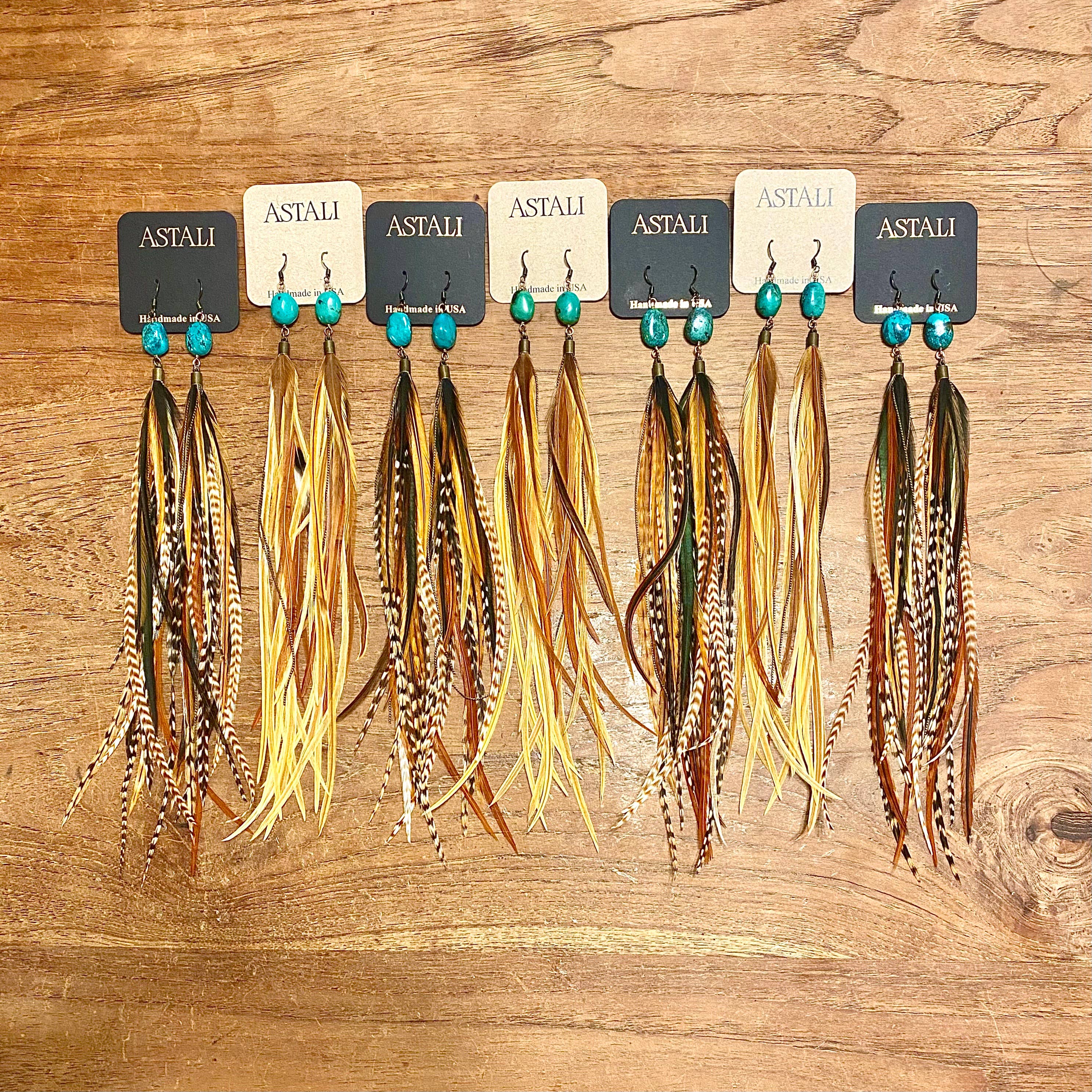 ASTALI – Großhandel Quasten-Ohrring – Türkis- und lange Federohrringe — Natural Mix, Western9
