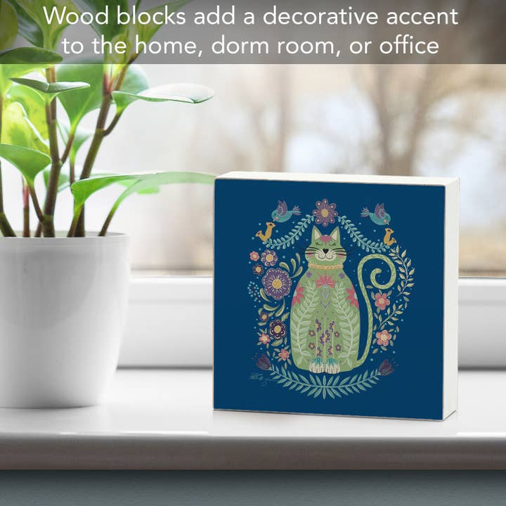 Conimar Promotions - Wholesale Sign - "BOHO Tall Cat" Solid Wood Block Sign 3.75" 1