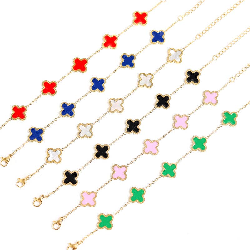 18K Gold PVD Stainless Steel Lucky Clover Charm Bracelet for wholesale on Faire6