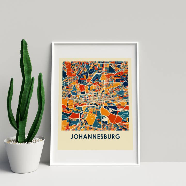 11" x 14" Prussian Johannesburg Map Print - Chroma Style for wholesale by ILIKEMAPS