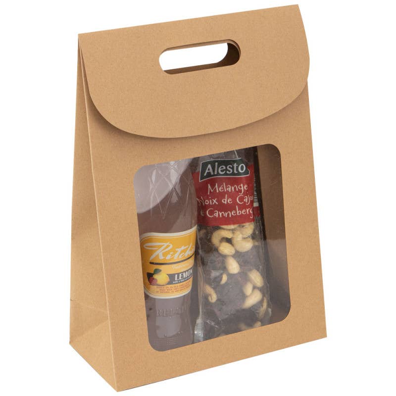 Marrón Bolsa de Regalo de Cartón Kraft + Ventana 19x9x27cm de venta al por mayor en Faire1