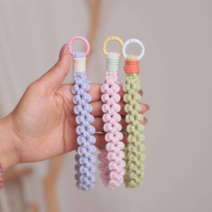 Macrame Boho Key Wristlet, Colorful Cotton Keyfob Keychain for wholesale by Weavey Studio