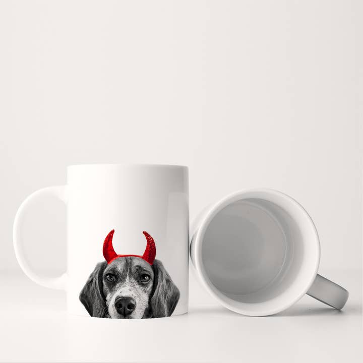 Beagle Peeking 'Lil Devil' Halloween Mug for wholesale by Perkie Prints